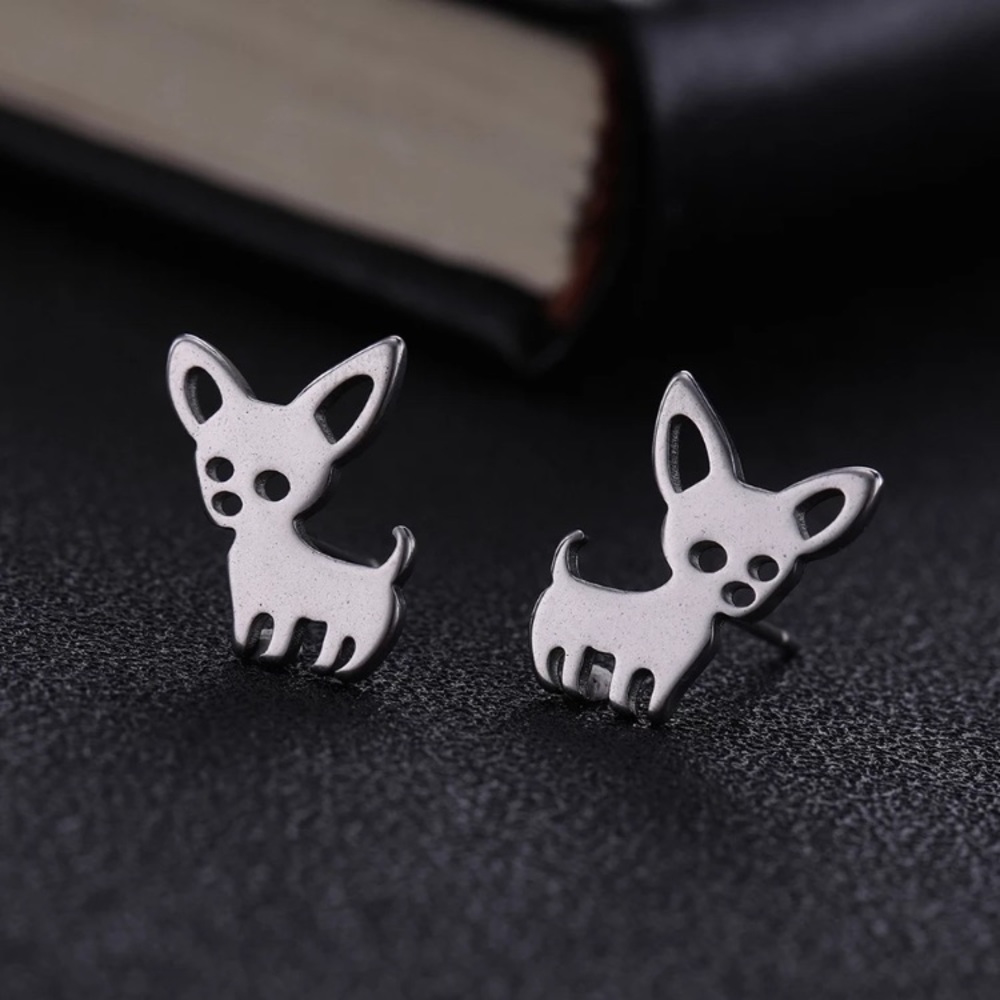 Stainless Steel Dog Stud Earrings
